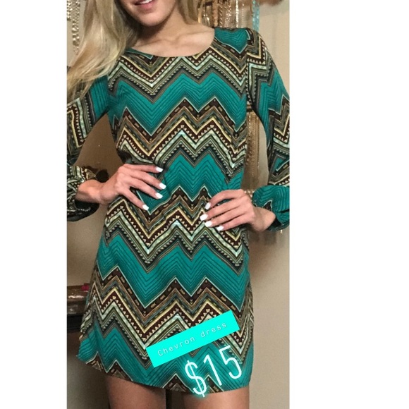 Dresses & Skirts - Turquoise chevron mini dress